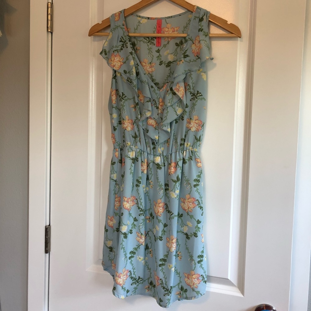 Eight Sixty Light Blue Floral Ruffle Sundress